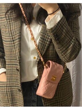 CHANEL Quilted Leather Mini Phone Pouch in Blush